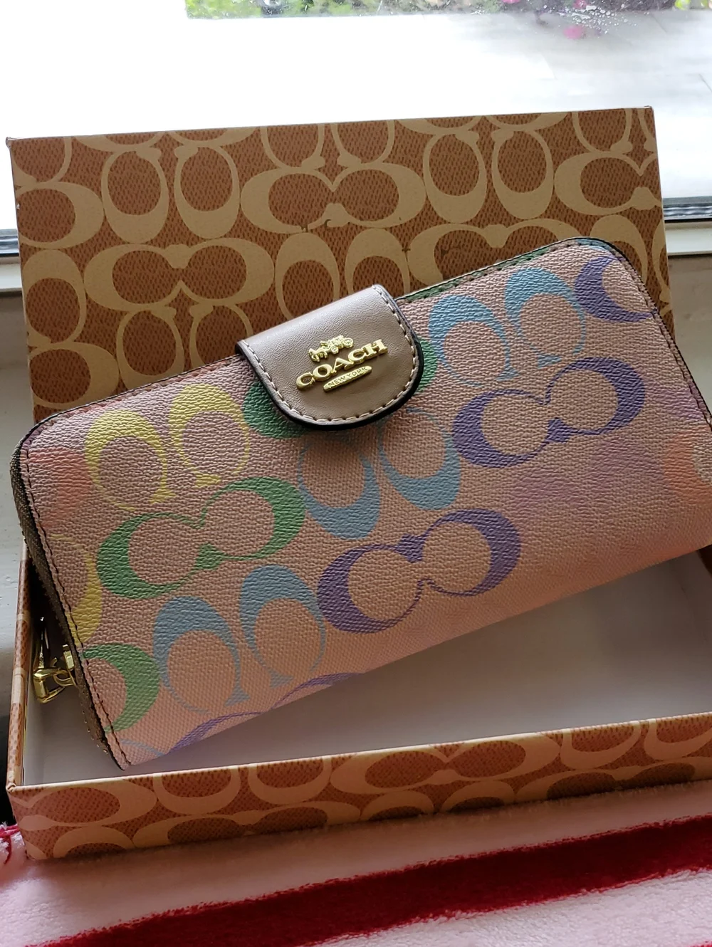 COACH☆Pastel Signature Zip Wallet in Multi-Color